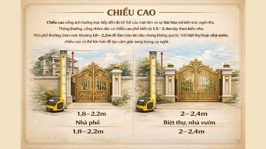 Chiều cao của cổng nhôm đúc
