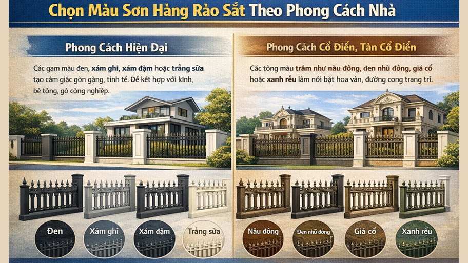 Chọn màu sơn hàng rào sắt theo phong cách nhà