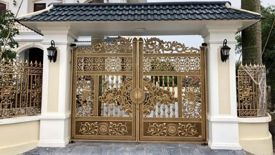 Cổng nhôm đúc chân không hoa văn trống đồng