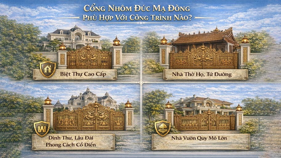Công trình phù hợp với cổng nhôm đúc mạ đồng