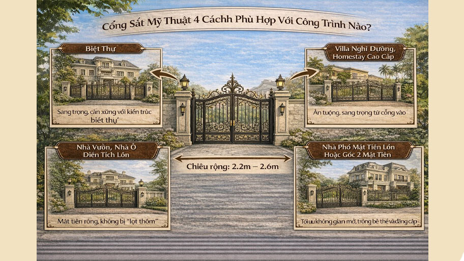 Công trình phù hợp với cổng sắt mỹ thuật