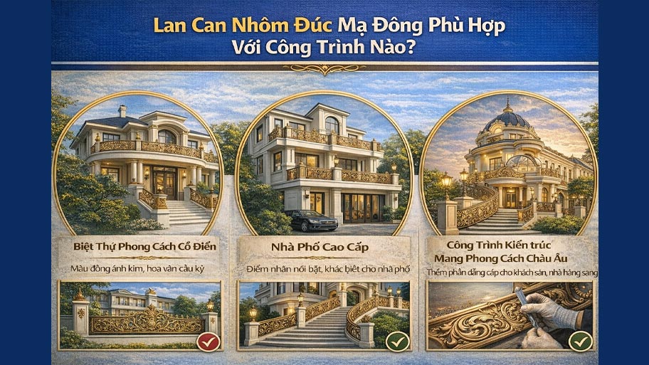 Cồng trình phù hợp với lan can nhôm đúc mạ đồng
