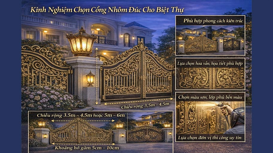 Kinh nghiệm chọn cổng nhôm đúc cho biệt thự