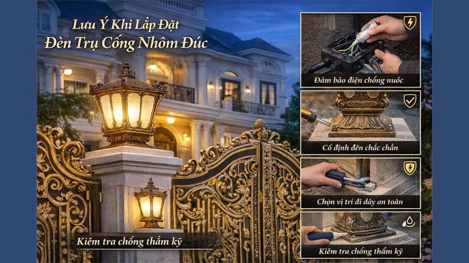 Lưu ý khi lắp đặt đèn trụ cổng nhôm đúc