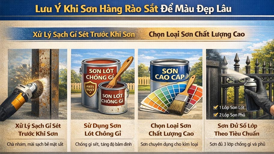 Lưu ý khi sơn hàng rào sắt để màu đẹp lâu