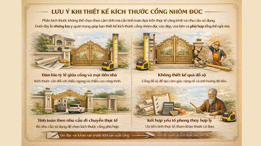 Lưu ý khi thiết kế kích thước cổng nhôm đúc