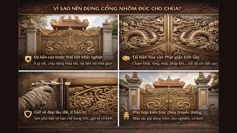 Lý do nên dùng cổng nhôm đúc ở chùa