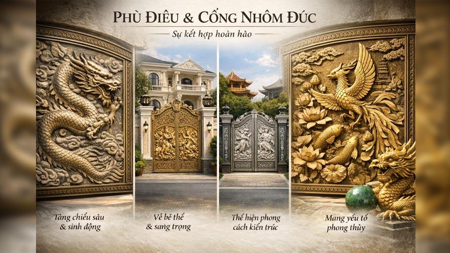 Lý do nên kết hợp phù điêu với cổng nhôm đúc