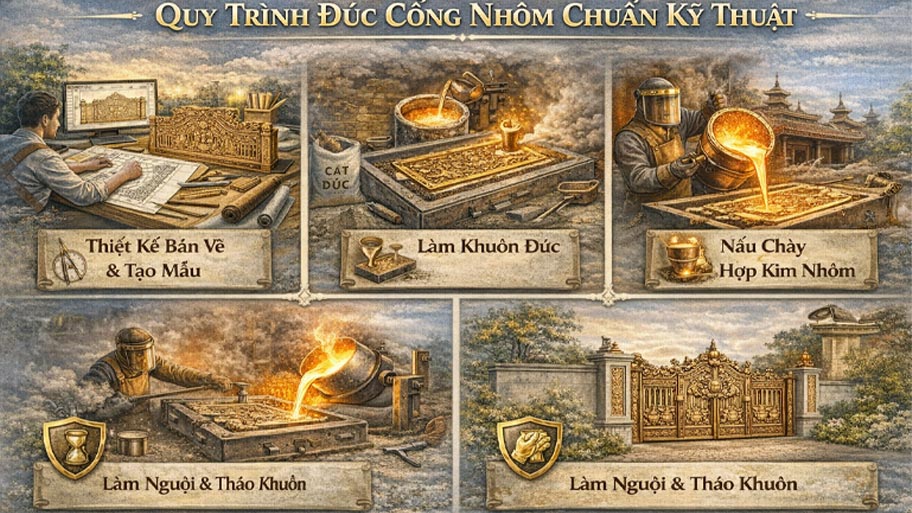 Quy trình đúc cổng nhôm chuẩn kỹ thuật