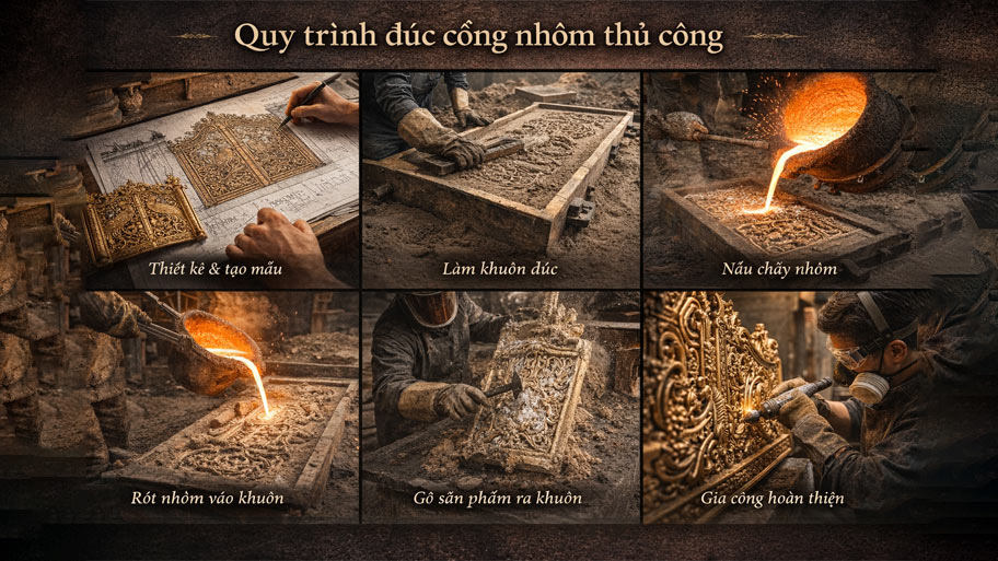 Quy trình đúc cổng nhôm thủ công