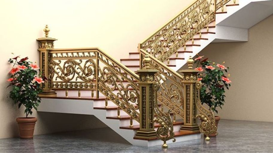 Trụ cầu thang nhôm đúc vàng