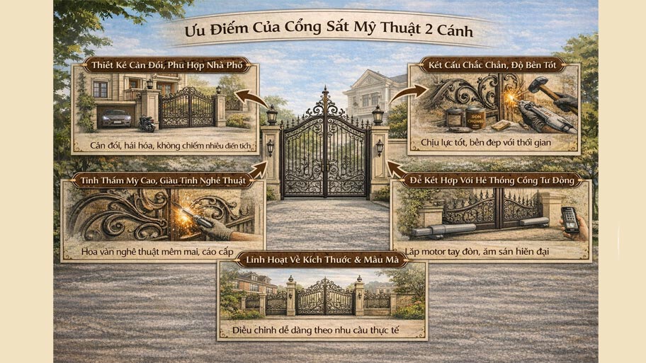 Ưu điểm của cổng sắt mỹ thuật 2 cánh