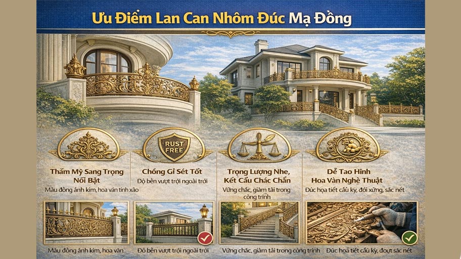 Ưu điểm của lan can nhôm đúc mạ đồng