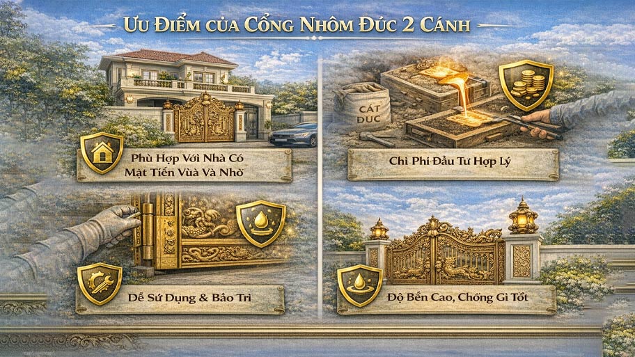 Ưu điểm nổi bật của cổng nhôm đúc 2 cánh