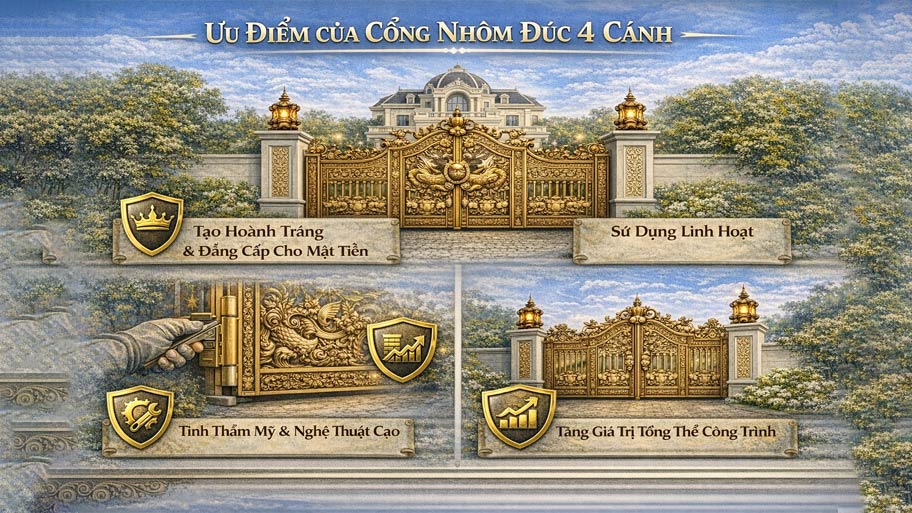 Ưu điểm nổi bật của cổng nhôm đúc 4 cánh