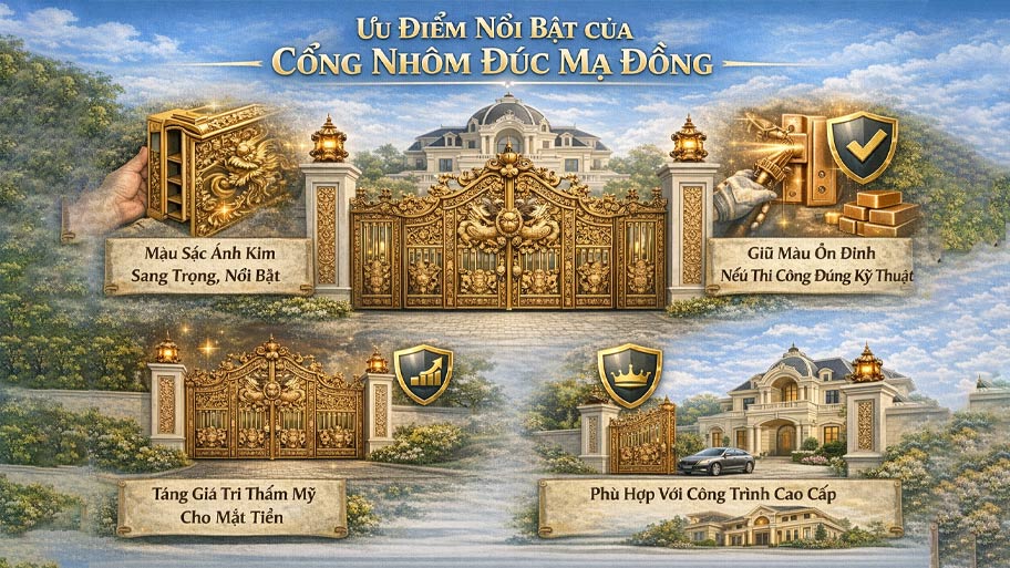 Ưu điểm nổi bật của cổng nhôm đúc mạ đồng